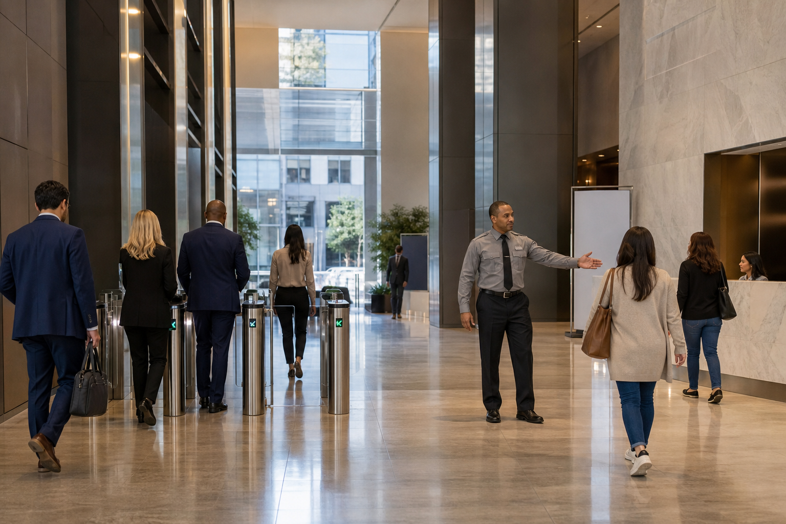 Manhattan lobby arranged to separate tenant access from public poll-site traffic