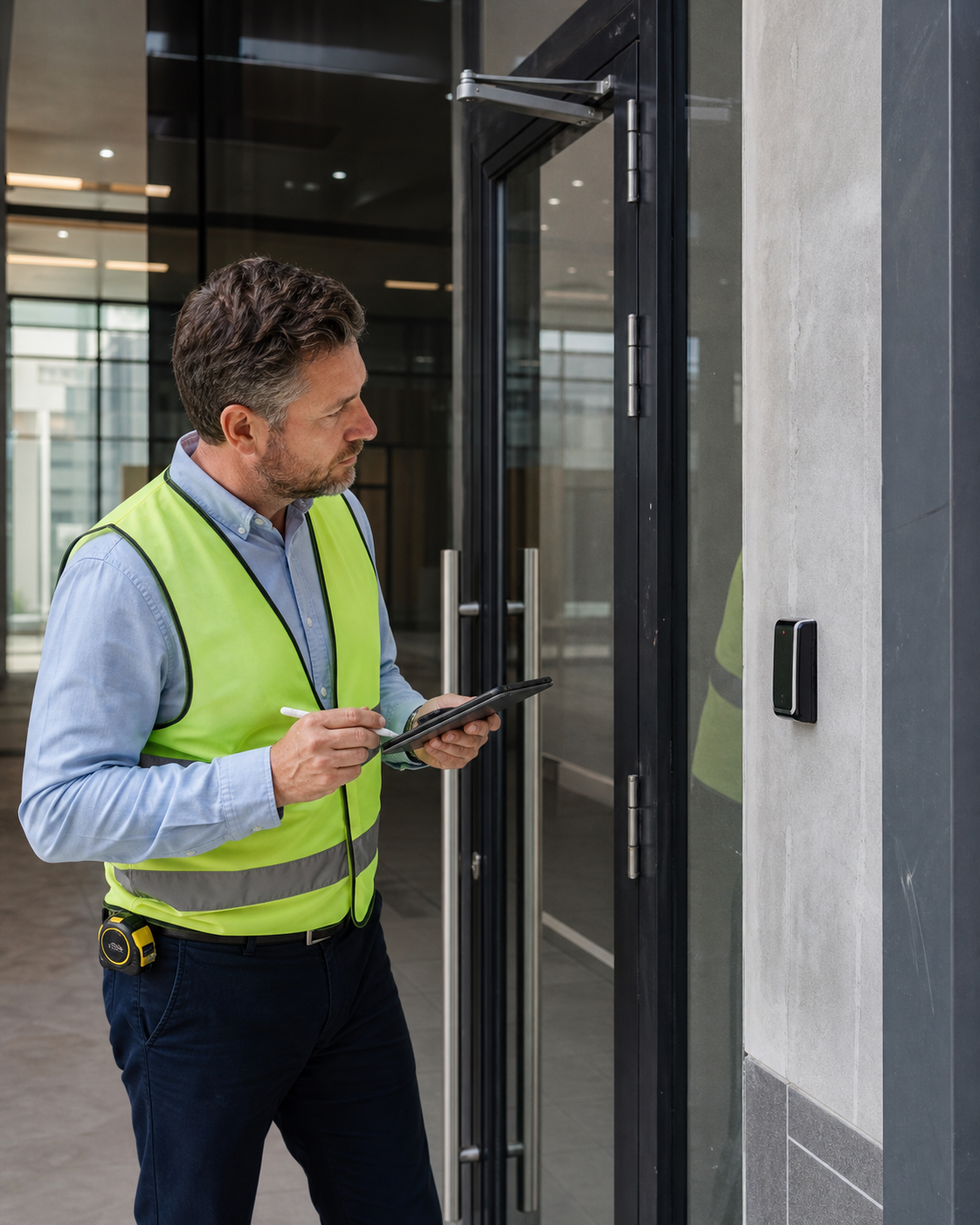 Consultant documenting conditions during a security site walk
