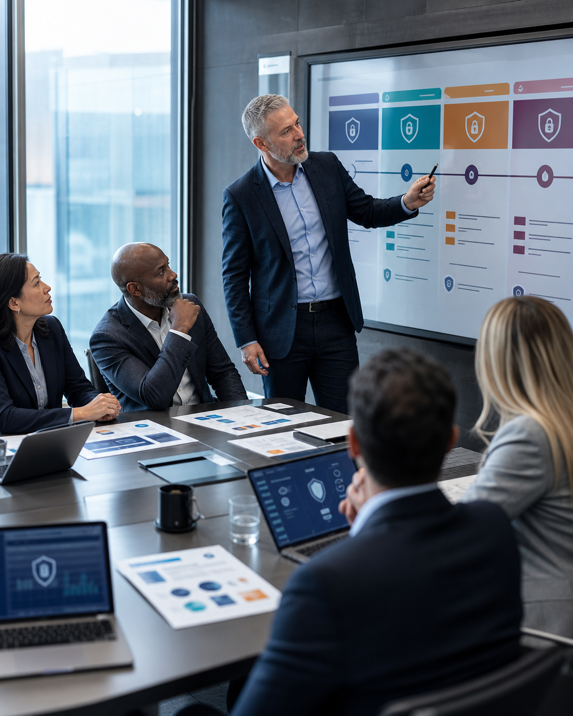 Leadership reviewing a security implementation roadmap